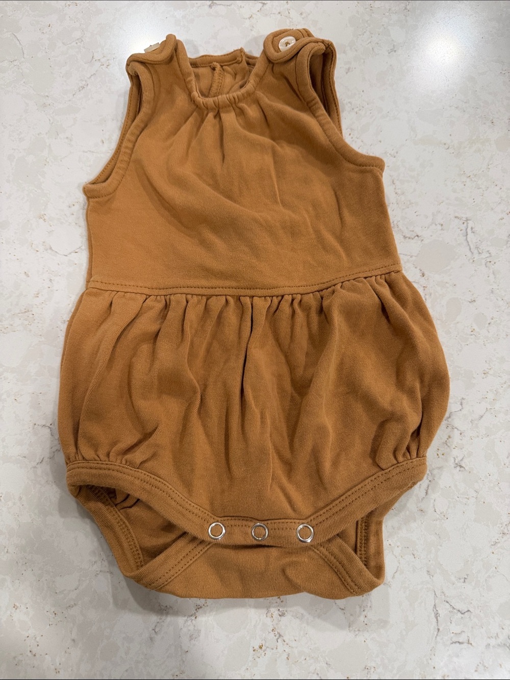 Kate Quinn Sleeveless Button Tab Bubble Apple Cinnamon Organic Cotton Interlock